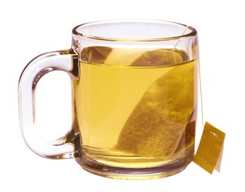 Tea bag in clear glass